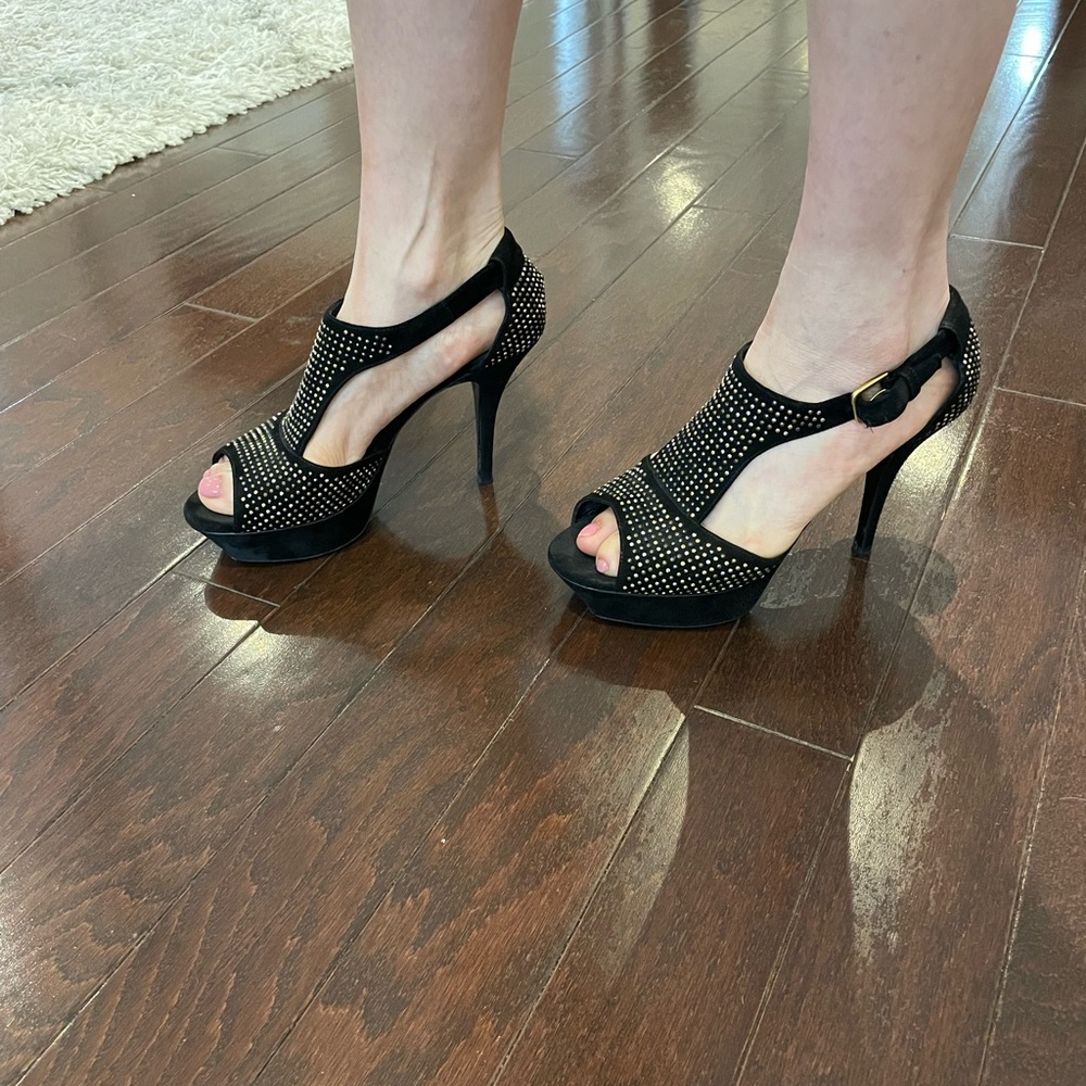 YSL black suede and gold studded heels - Picture 8 of 8